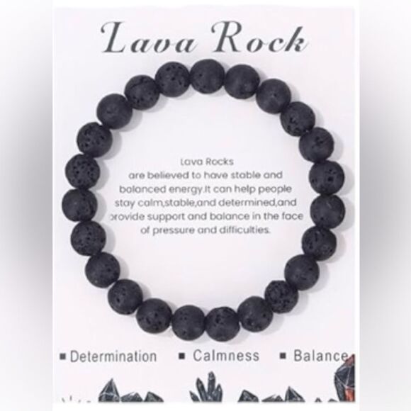 NEW Lava Rock 8mm Round Bead Boho Hippie Stretch Unisex Aromatherapy Bracelet - Picture 2 of 9